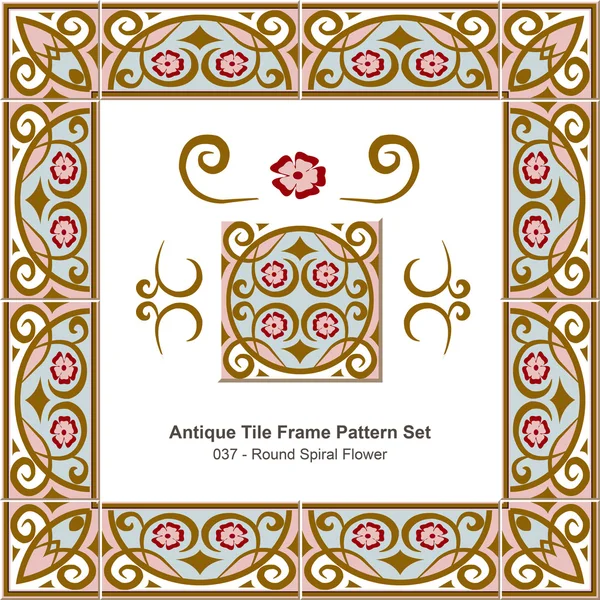 Antique tile frame pattern set_037 Round Spiral Flower — Stock vektor