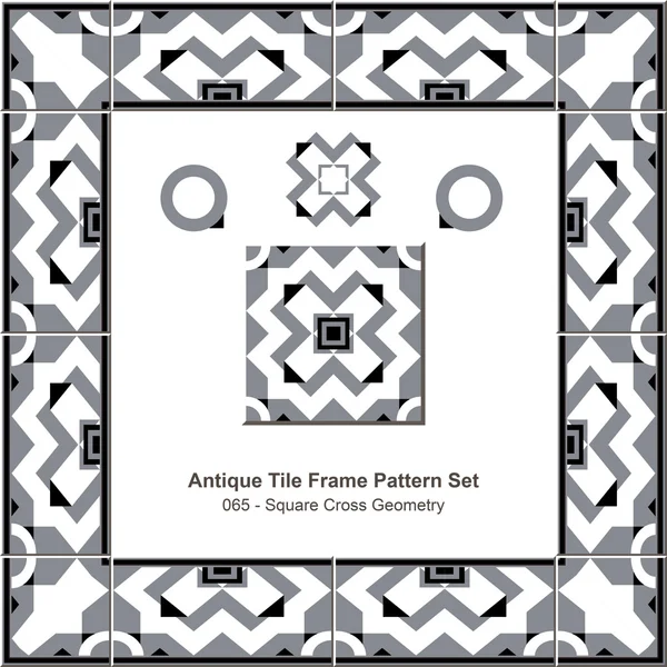 Cornice piastrellata antica set _ 065 Geometria a croce quadrata — Vettoriale Stock