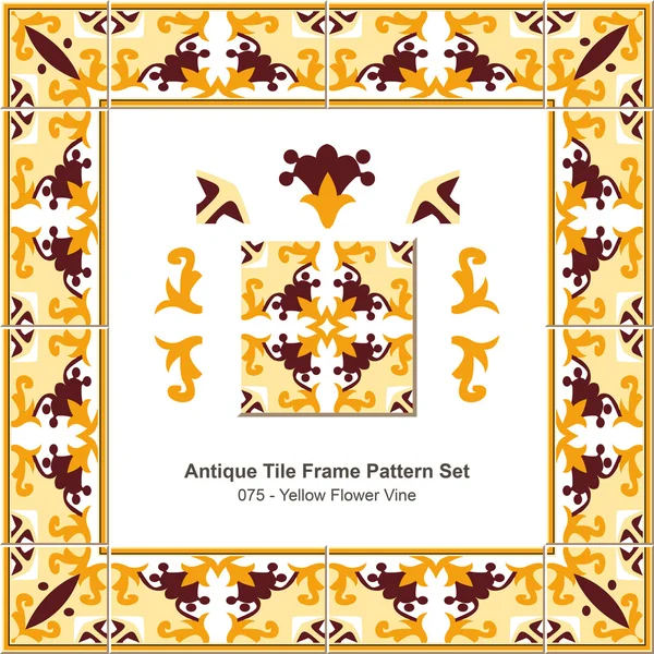 Antique tile frame pattern set_075 Yellow Flower Vine — Διανυσματικό Αρχείο