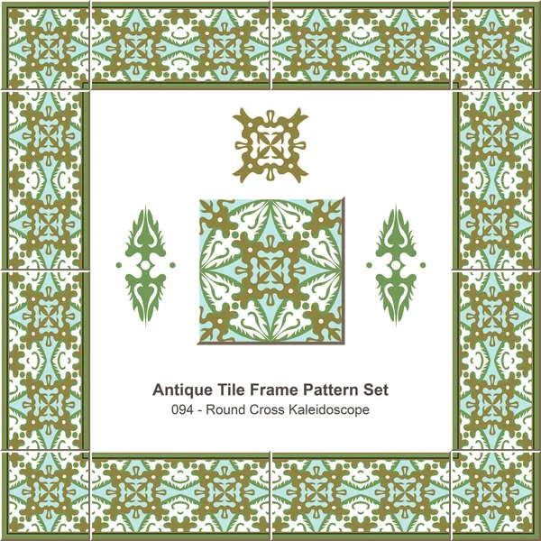 Antique tile frame pattern set_094 Round Cross Kaleidoscope — Διανυσματικό Αρχείο