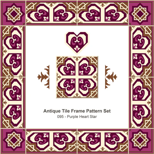 Antique tile frame pattern set_095 Purple Heart Star — Διανυσματικό Αρχείο