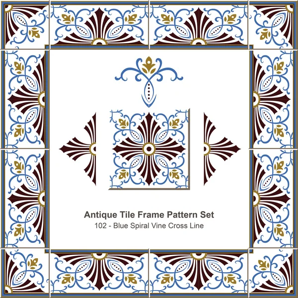 Cornice piastrella antica set _ 102 Blue Spiral Vine Cross Line — Vettoriale Stock