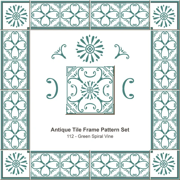Візерунок рамки з антикварними плитками _ 112 Зелена спіральна лоза — стоковий вектор
