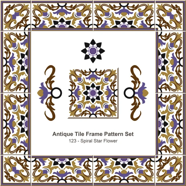 Keretek antik mozaik mintás set_123 spirál csillag virág — Stock Vector