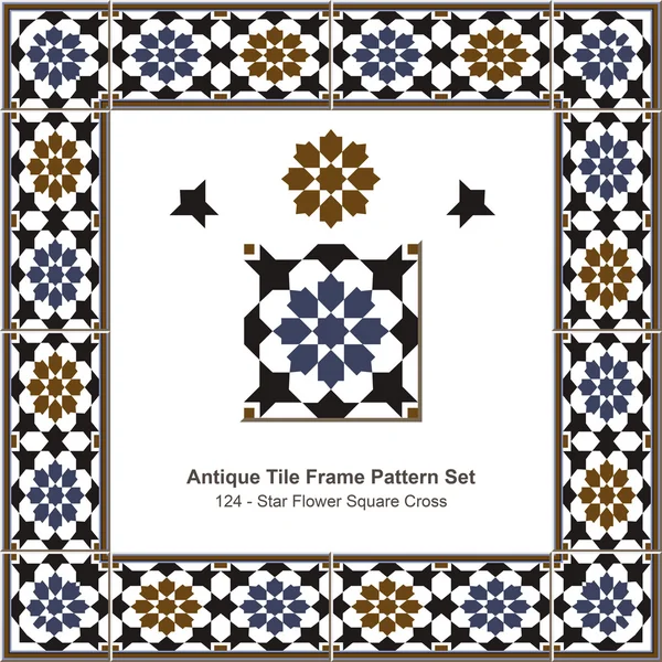 Cornice piastrella antica set _ 124 Star Flower Square Cross — Vettoriale Stock