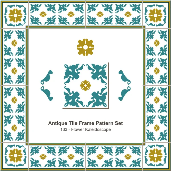 Antique tile frame pattern set_133 Flower Kaleidoscope — Διανυσματικό Αρχείο