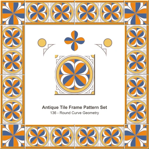 Antique tile frame pattern set_136 Round Curve Geometry — Διανυσματικό Αρχείο