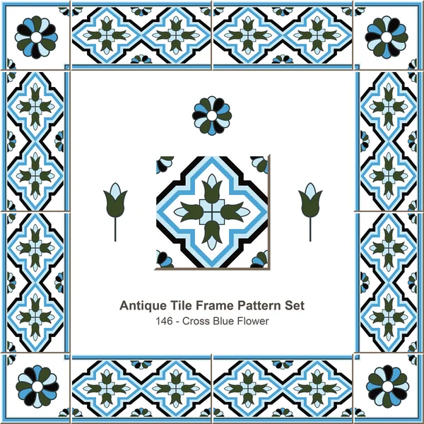 Cornice antica set _ 146 Croce Fiore Blu — Vettoriale Stock