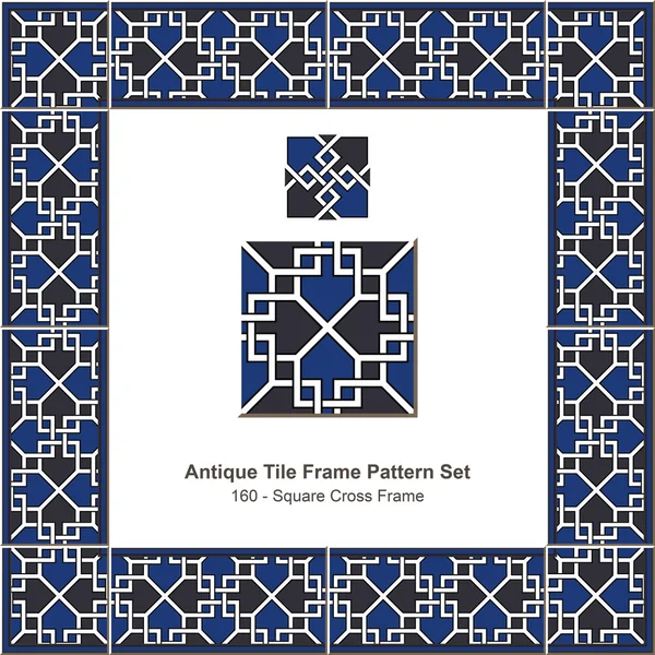 Antique tile frame pattern set_160 Square Cross Frame — Stock vektor