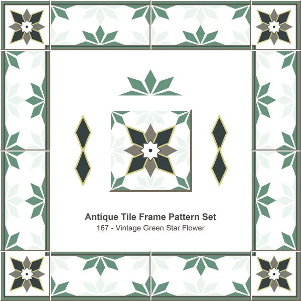 Antique tile frame pattern set_167 Vintage Green Star Flower — Διανυσματικό Αρχείο