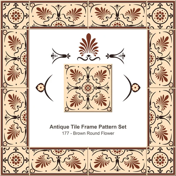 Antique tile frame pattern set_177 Brown Round Flower — Διανυσματικό Αρχείο
