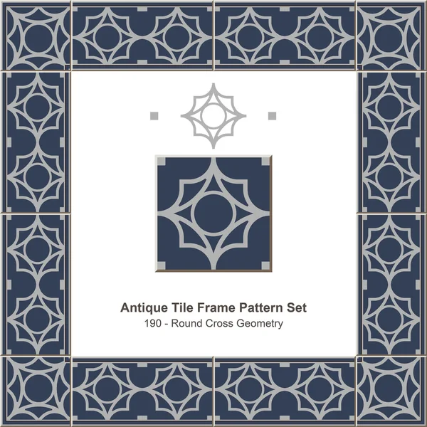 Antique tile frame pattern set_190 Round Cross Geometry — 스톡 벡터