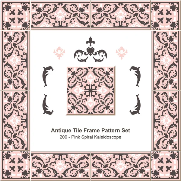 Antique tile frame pattern set_200 Pink Spiral Kaleidoscope — Διανυσματικό Αρχείο