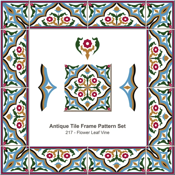 Antique tile frame pattern set_217 Flower Leaf Vine — 스톡 벡터