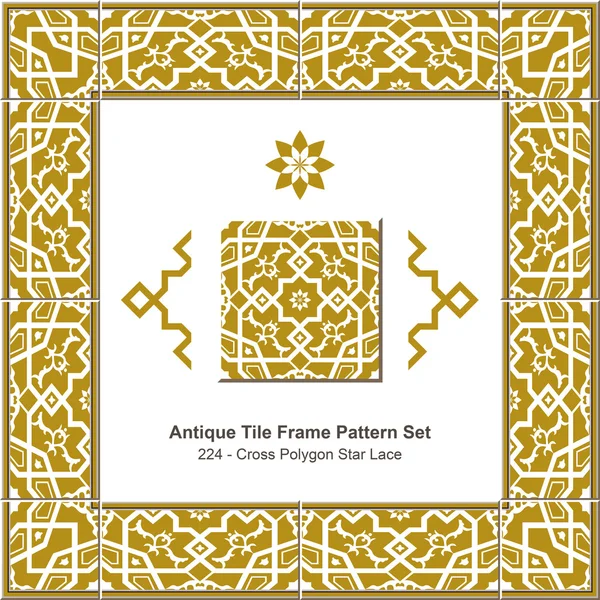 Antique tile frame pattern set_224 Cross Polygon Star Lace — Διανυσματικό Αρχείο