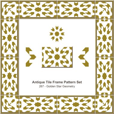 Antika karo çerçeve desen seti_267 Altın Yıldız Geometrisi