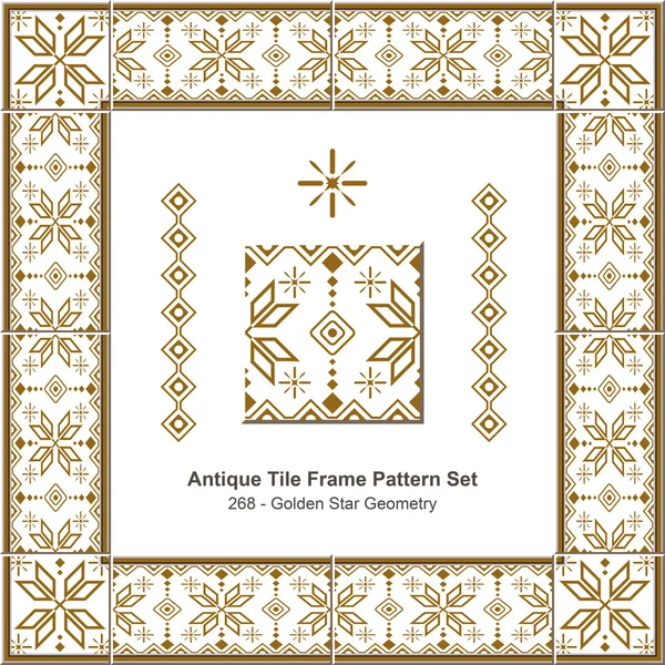 Vintage κεραμίδι μοτίβο πλαίσιο set_268 χρυσό αστέρι γεωμετρία — Διανυσματικό Αρχείο