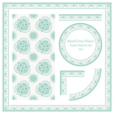 Vintage Çerçeve Desen Seti 124 Yuvarlak Çapraz Çiçek