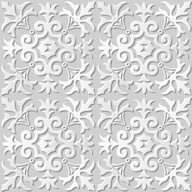 Vektör damask dikişsiz 3d kağıt sanat desen arka plan 036 Çapraz Spiral Çiçek