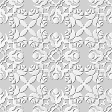 Vektör damask dikişsiz 3d kağıt sanat desen arka plan 070 Gül Yuvarlak Çiçek