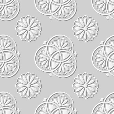 Vektör damask dikişsiz 3d kağıt sanat desen arka plan 124 Klasik Yuvarlak Çiçek