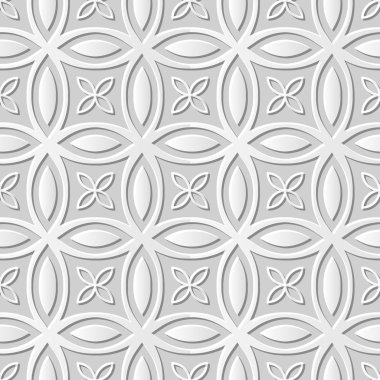 Vektör damask dikişsiz 3d kağıt sanat desen arka plan 177 Yuvarlak Çapraz Çiçek
