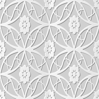 Vektör damask dikişsiz 3d kağıt sanat desen arka plan 205 Oval Cross Flower