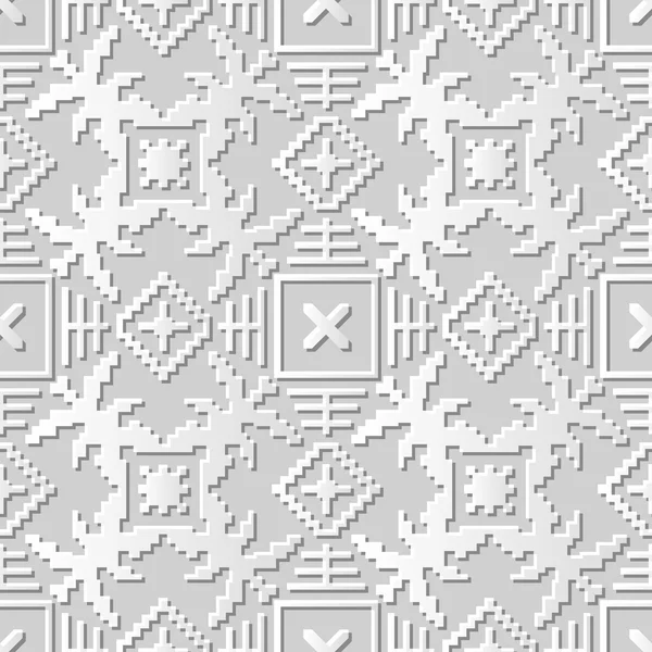 Vector damast naadloze 3D papier art patroon achtergrond 019 mozaïek vierkante geometrie — Stockvector