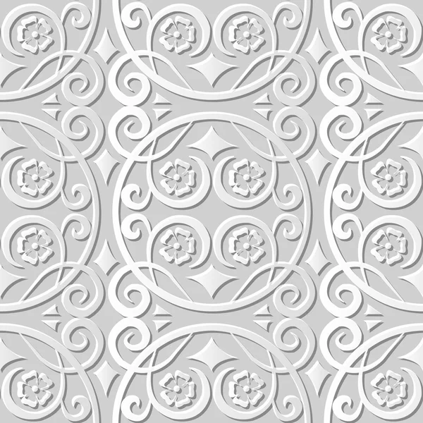 Vecteur damassé sans couture 3D papier motif d'art fond 037 spirale ronde Croix fleur — Image vectorielle