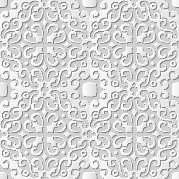 矢量 damask 无缝 3D 纸张艺术图案背景 038 螺旋圆万花筒 — 图库矢量图片