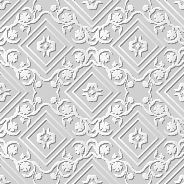 Damasco vettoriale senza cuciture 3D carta arte modello sfondo 045 quadrato fiore spirale — Vettoriale Stock