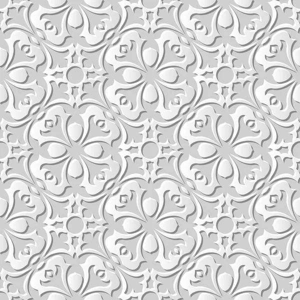 Vector damask seamless 3D paper art pattern background 056 Round Kaleidoscope Flower — Stock Vector