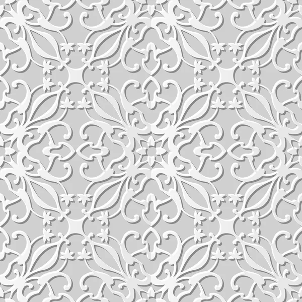 Vektor Damast nahtlose 3D Papier Kunst Muster Hintergrund 080 Spirale Pflanze Kreuz — Stockvektor
