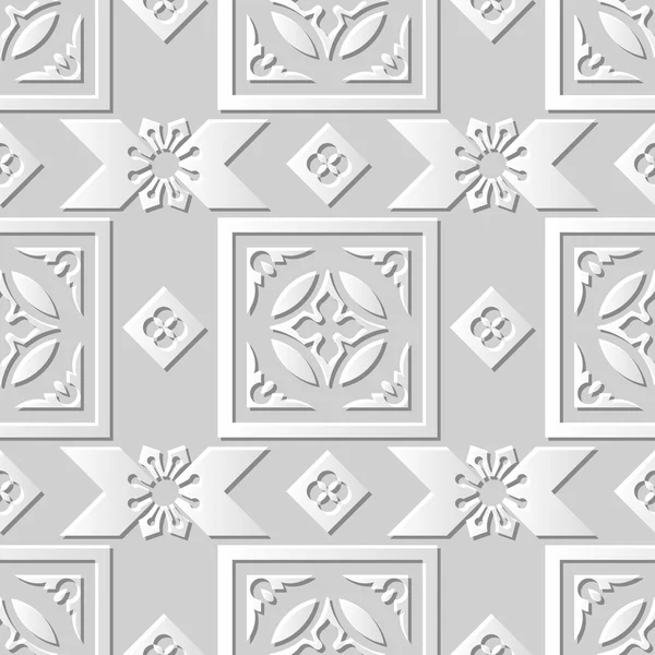 Vektor Damast nahtlose 3D Papier Kunst Muster Hintergrund 086 Quadrat Kreuz karierte Blume — Stockvektor