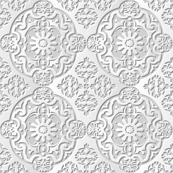 Vektor Damast nahtlose 3D Papier Kunst Muster Hintergrund 100 ovale Kaleidoskop Blume — Stockvektor