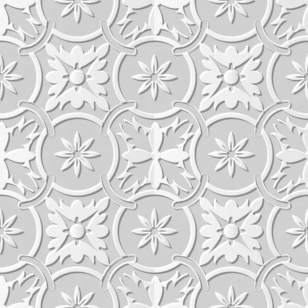 Vektor Damast nahtlose 3D Papier Kunst Muster Hintergrund 105 rund Kreuz Kette Blume — Stockvektor