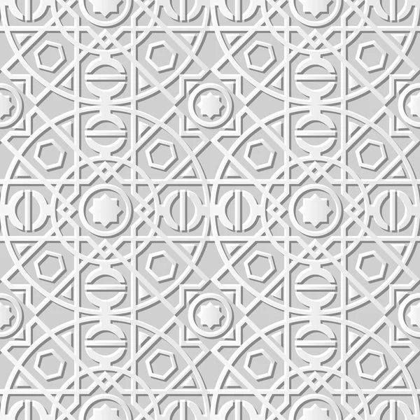 Vector damassé sans couture 3D papier motif d'art fond 113 Round Square Cross Line — Image vectorielle