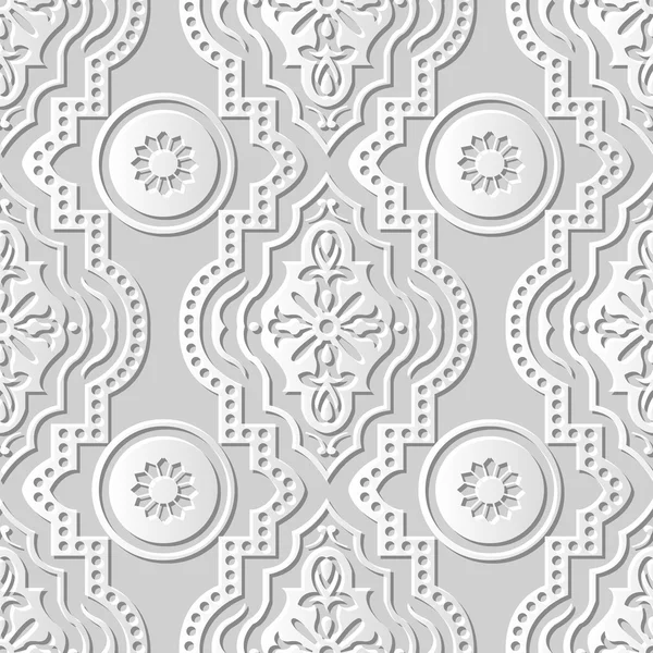 Vector damasco sin costuras 3D papel arte patrón fondo 119 Round Dot Line Flor — Archivo Imágenes Vectoriales