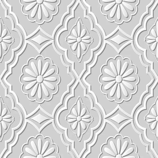 Vector damasco sem costura 3D papel arte padrão fundo 127 Margarida Rodada Flor — Vetor de Stock