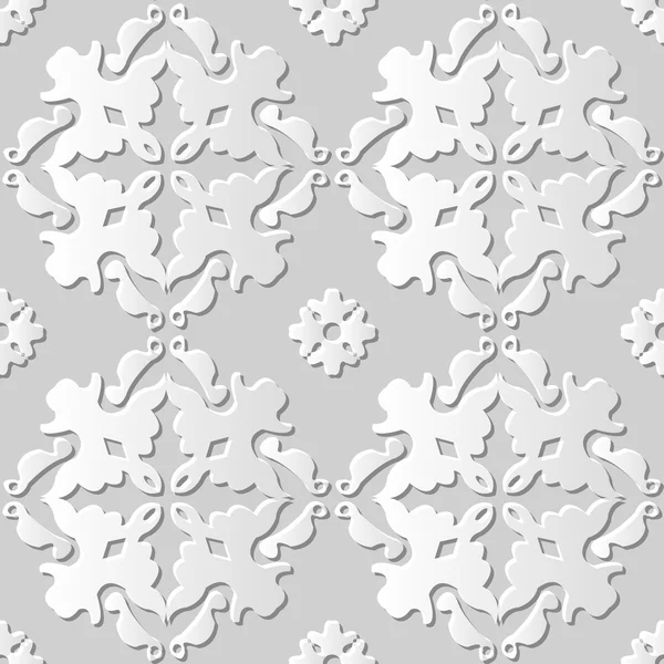 Vektor damast sömlös 3D papper konst mönster bakgrund 131 kurva Cross Kalejdoskop — Stock vektor
