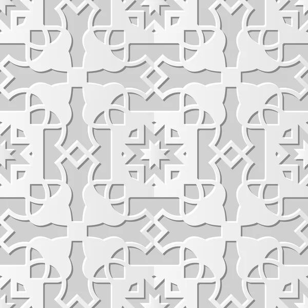 Vector damasco sem costura 3D papel arte padrão fundo 133 Cross Star Geometry — Vetor de Stock