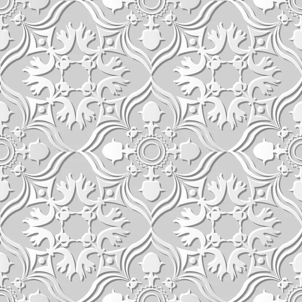 Vektor damaszt folytonos 3D papír Art minta háttér 145 görbe kereszt Kaleidoszkóp — Stock Vector