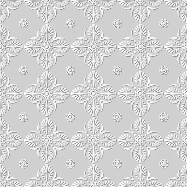 Vektor Damast nahtlose 3D Papier Kunst Muster Hintergrund 147 Fächer runde Blume — Stockvektor