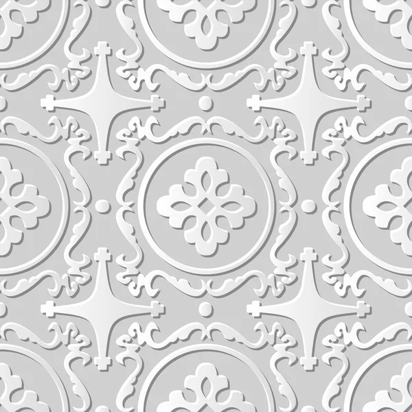 Vektor Damast nahtlose 3D Papier Kunst Muster Hintergrund 159 runde Spirale Kaleidoskop — Stockvektor