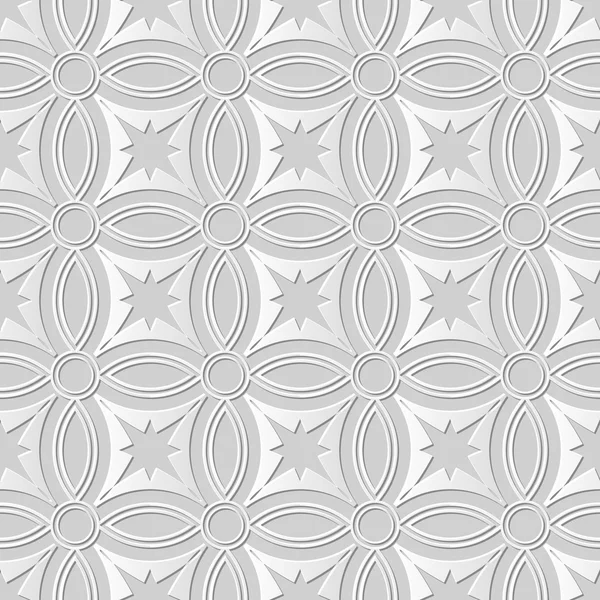 Vektor Damast nahtlose 3D Papier Kunst Muster Hintergrund 170 Kreuz rund Stern — Stockvektor