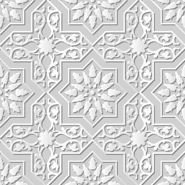 Damasco vectorial sin costura 3D patrón de arte de papel fondo 185 Star Cross espiral — Vector de stock