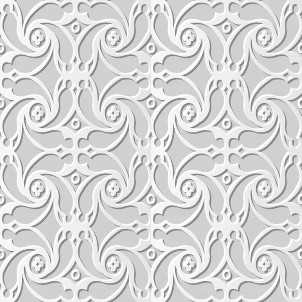 Vector damask seamless 3D paper art pattern background 192 Spiral Cross Flower — Stock Vector