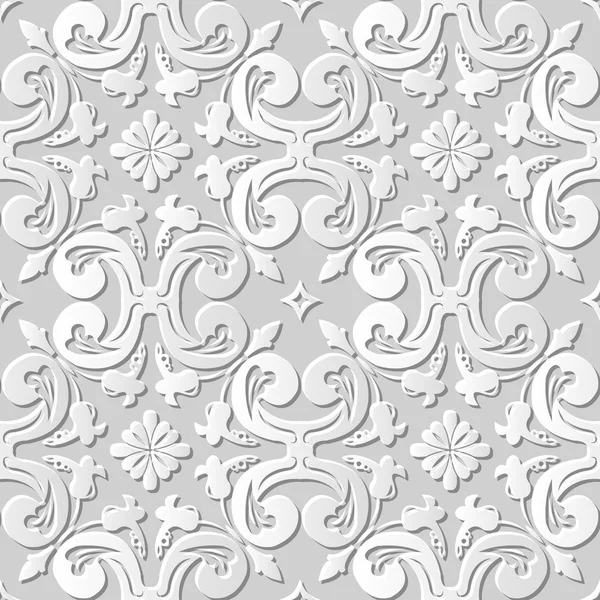 Vektor Damast nahtlose 3D Papier Kunst Muster Hintergrund 194 Kurve Kreuz Blume — Stockvektor