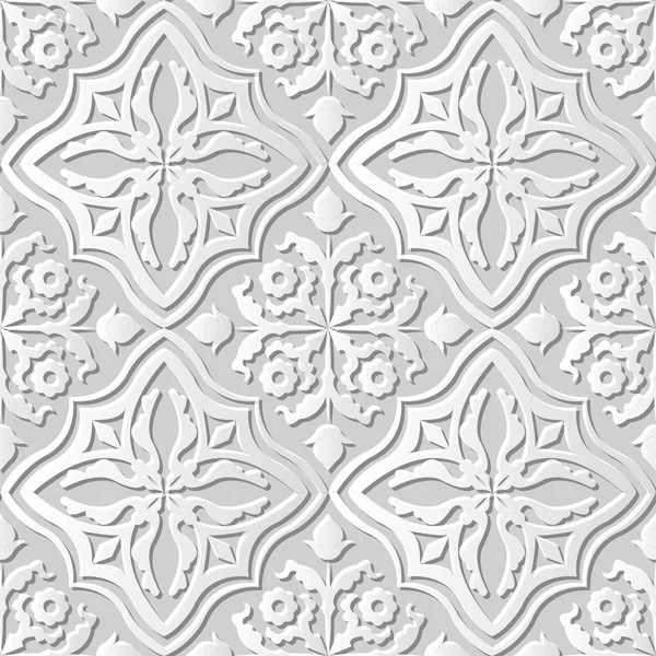 Vector damask seamless 3D paper art pattern background 204 Cross Kaleidoscope Flower — Stock Vector