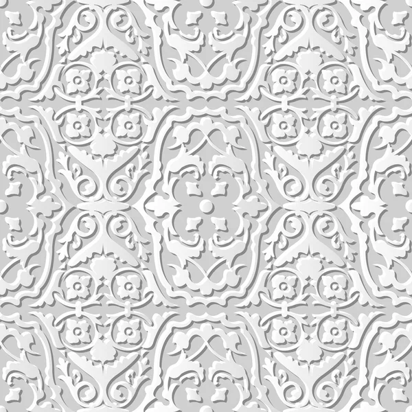 Vector damask seamless 3D paper art pattern background 206 Flower Vine Spiral — Stock Vector